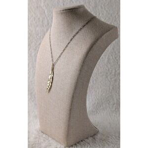 Gold Tone Feather Pendant Necklace Rhinestone Wing Boho Silver Chain